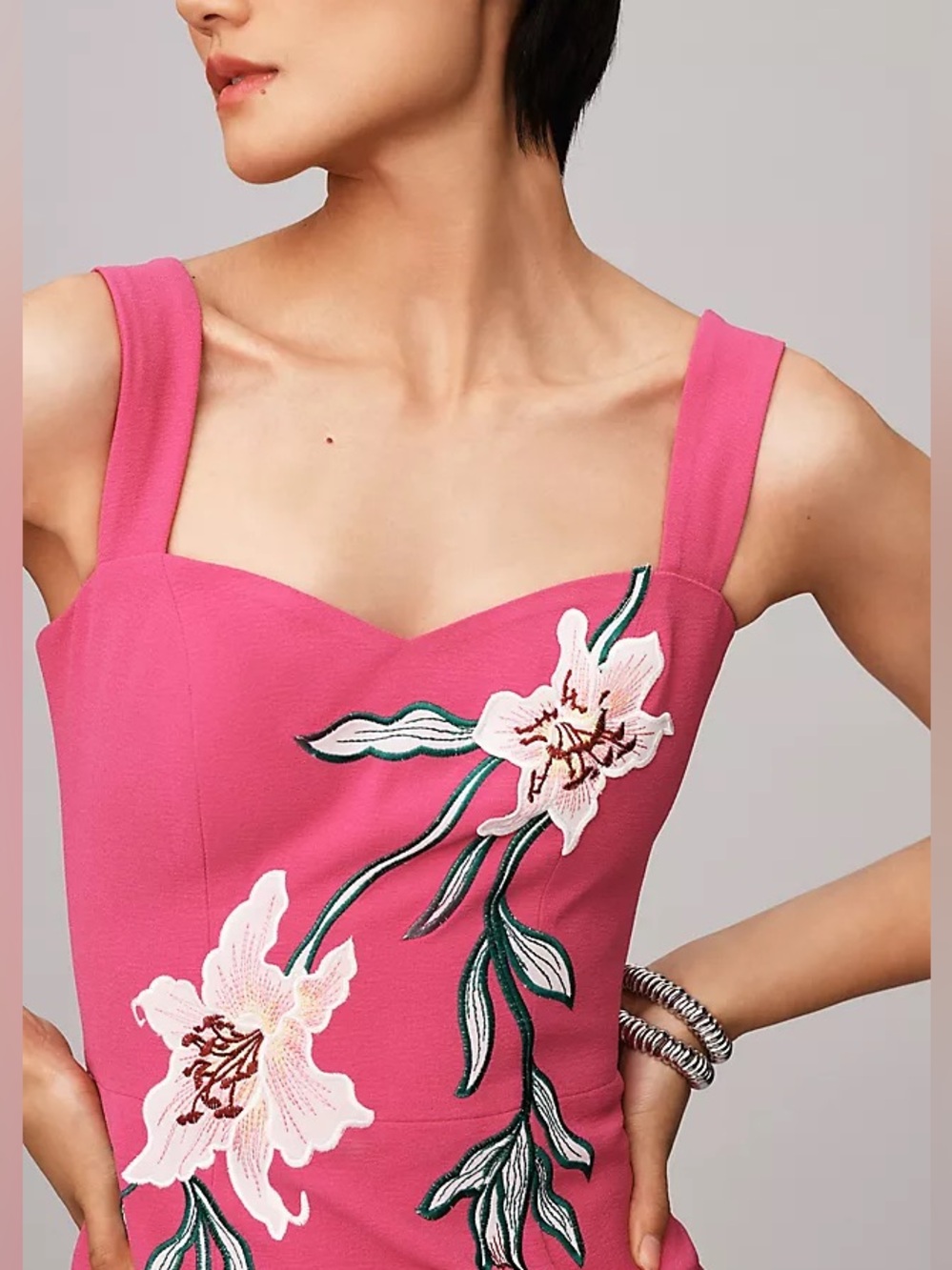 Dress the Population Nicole Floral Tropical Fuchsia Cocktail Dress L - Picture 4 of 16